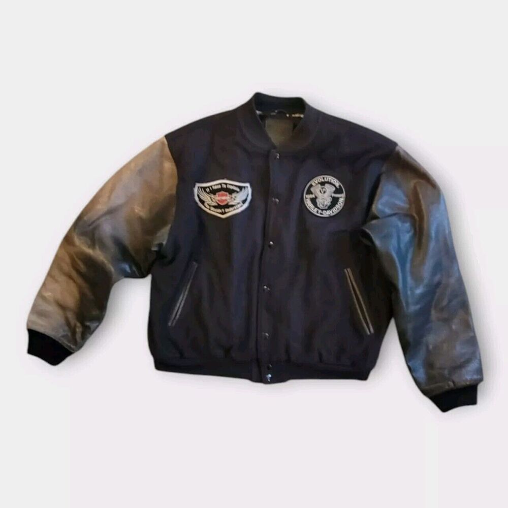 Vtg Golden Bear Leather Wool Motorcycle Jacket Varsity‎ XL Harley Patches READ